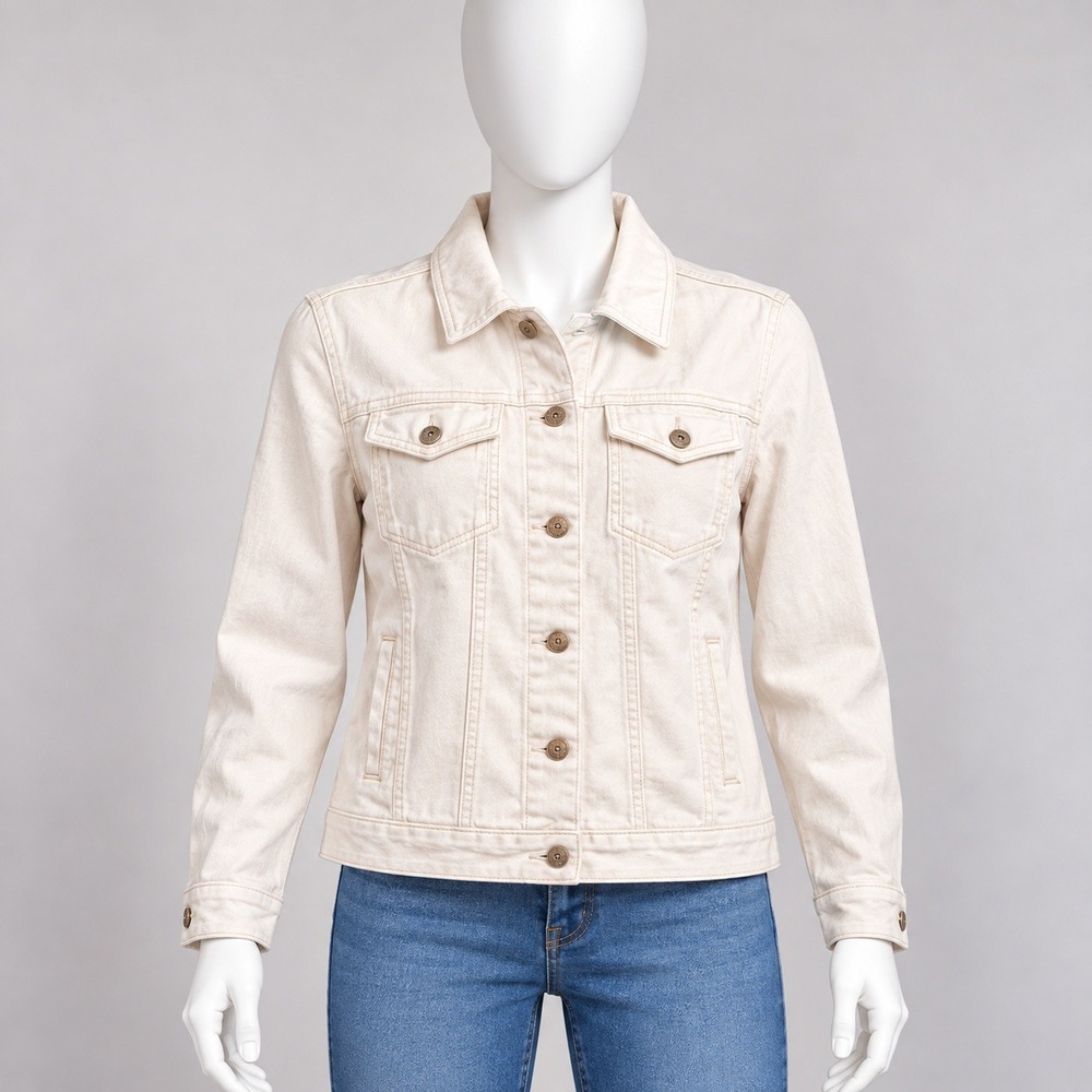 Zara Denim Trucker Jacket Mens XL Off White Cream Button Up Outerwear